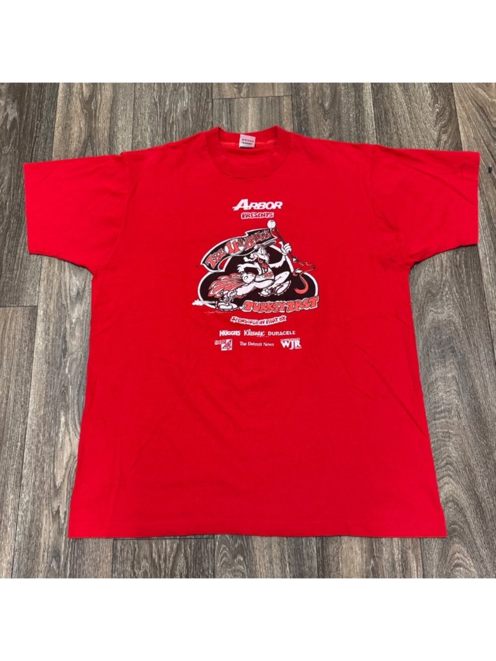 Vintage 1993 Turkey Trot Tee XL Red Fruit of the Loom USA Detroit Run Graphic
